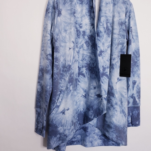 90 Degree By Reflex Shawl Collar Open Front Cardigan Size Small Tie Dye Blue - Picture 7 of 15